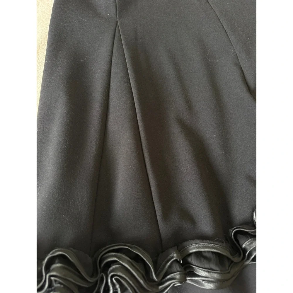 Sunny Taylor Black Flare Skirt Size‎ 4 Satin Ruffle Hem Midi